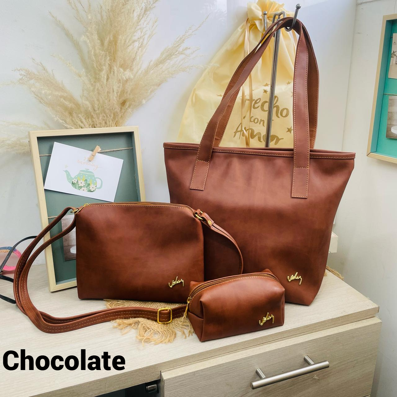 Trio En Cuero Dacota Dama Ref Safari Vlz